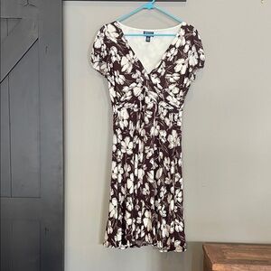 American Living Floral Mini Dress in Brown and White